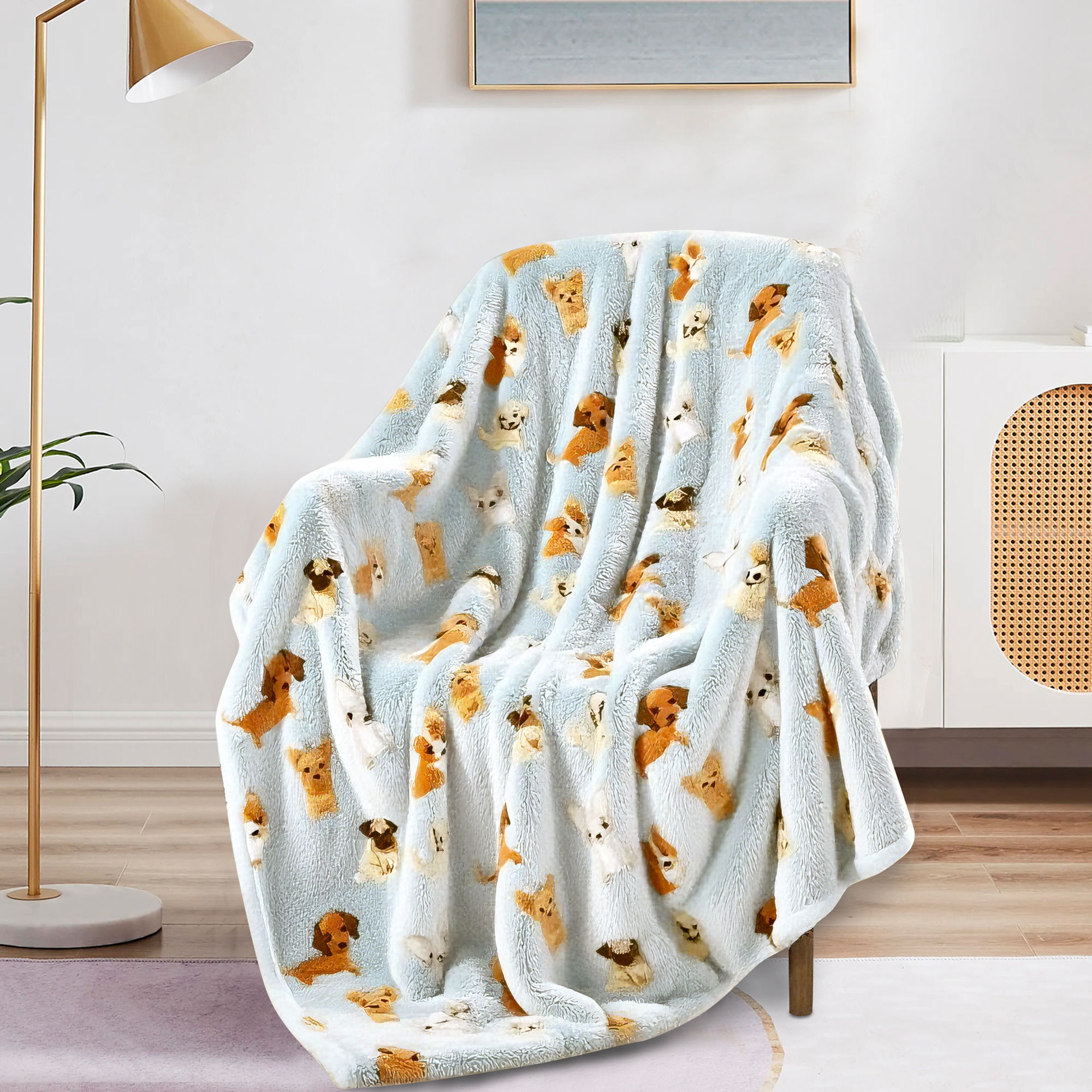 Dog Print Fleece Throw Blanket