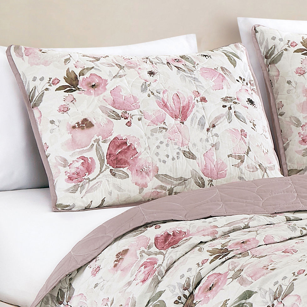 Thumbnail: Pink Floral Bedspread Set