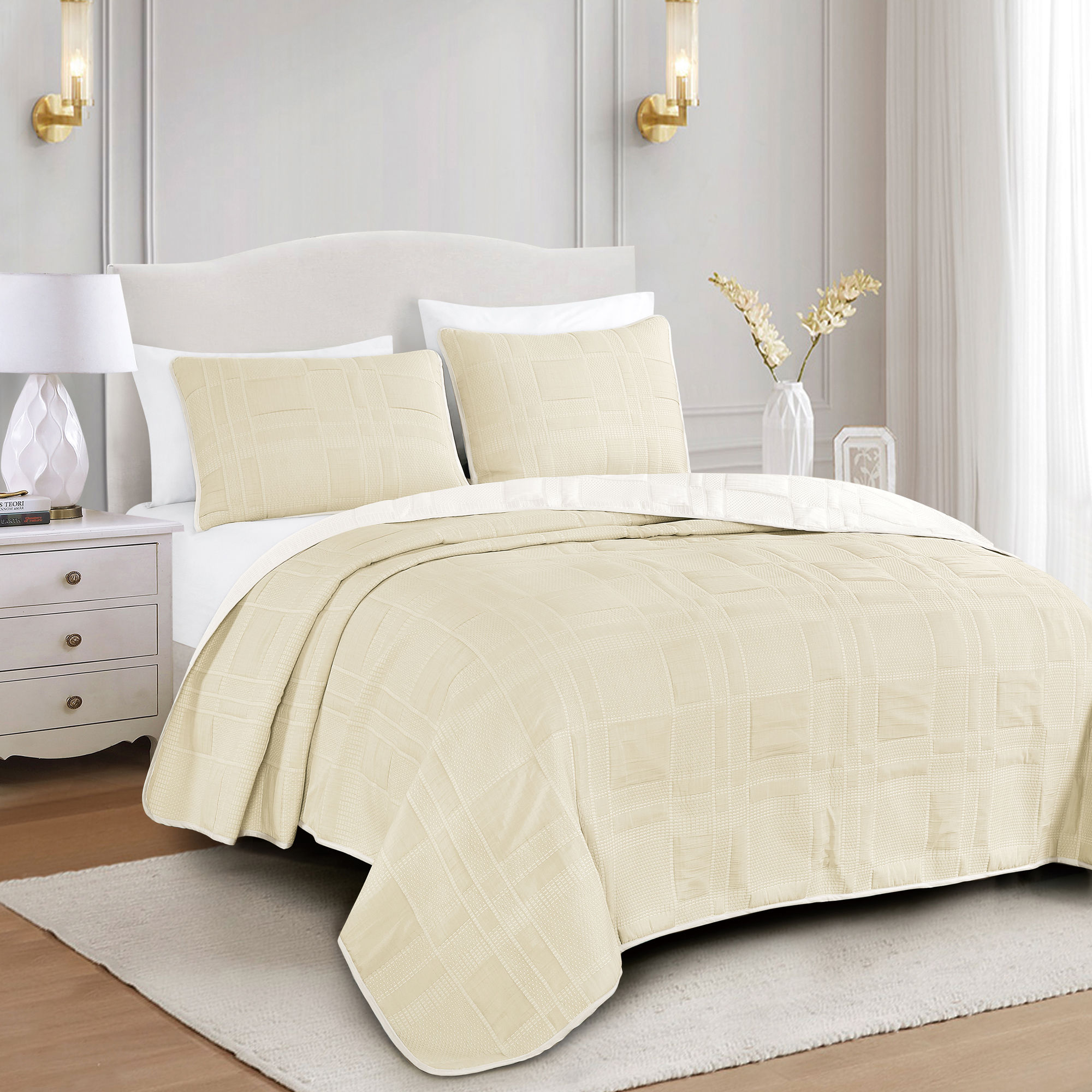 Cream Beige Cotton Coverlet Set