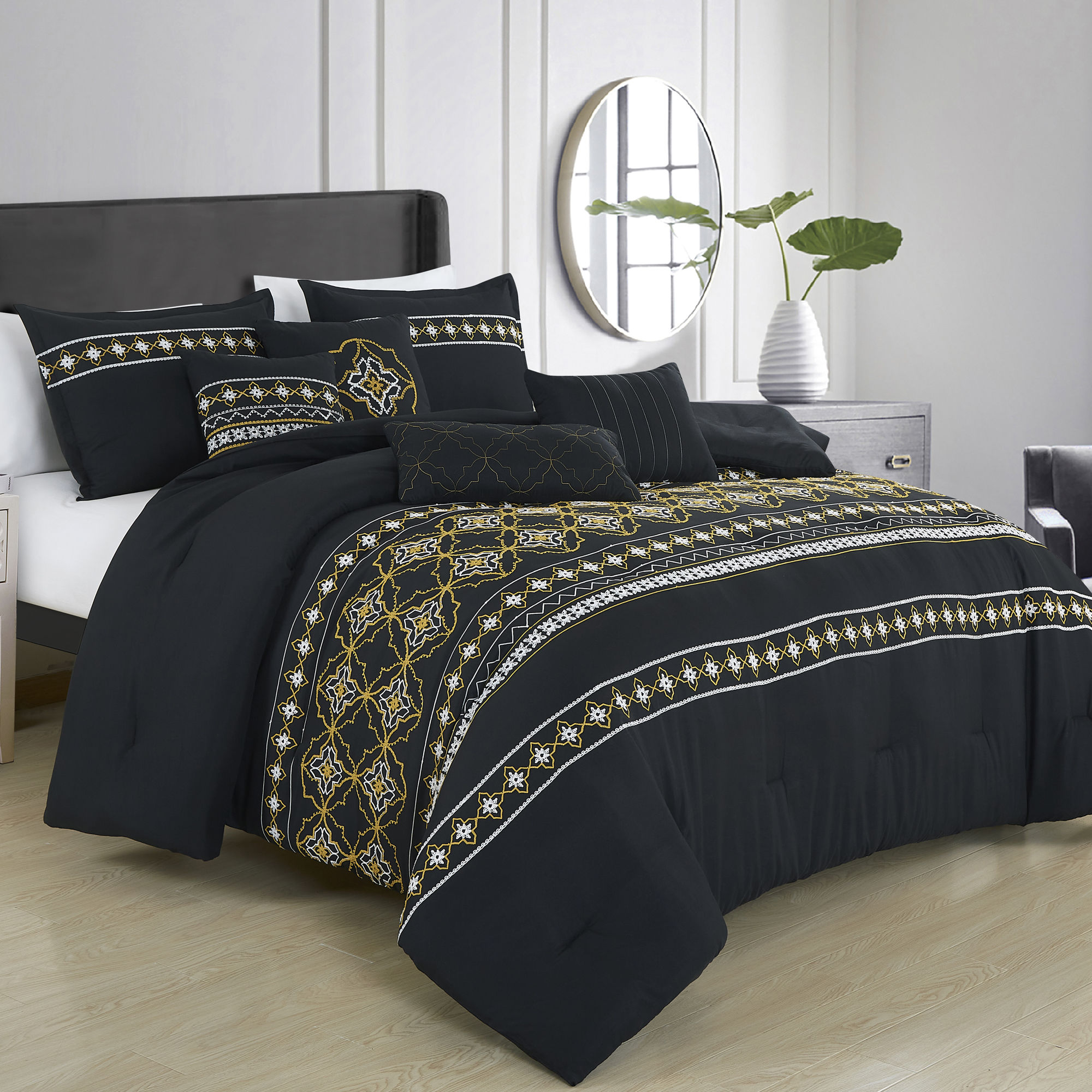 Black and Yellow Boho Comforter Set
