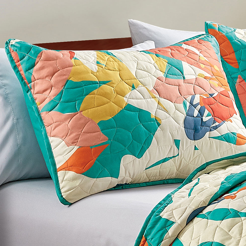 Thumbnail: Green and Orange Bedspread Quilt Set