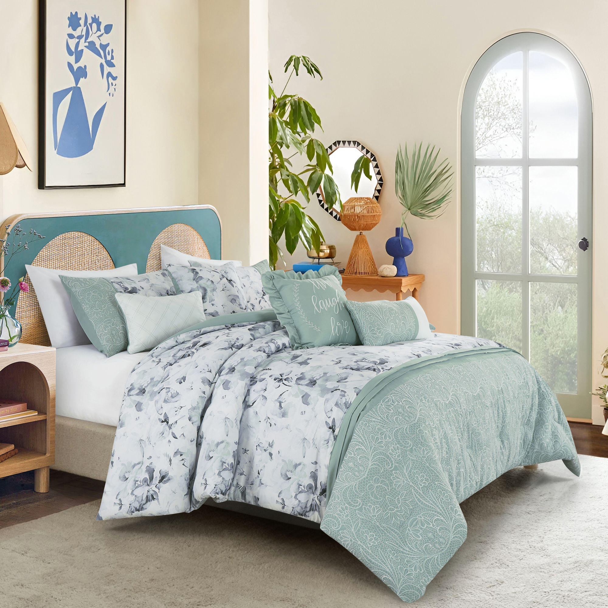 Serene Mint Green Floral Comforter Set