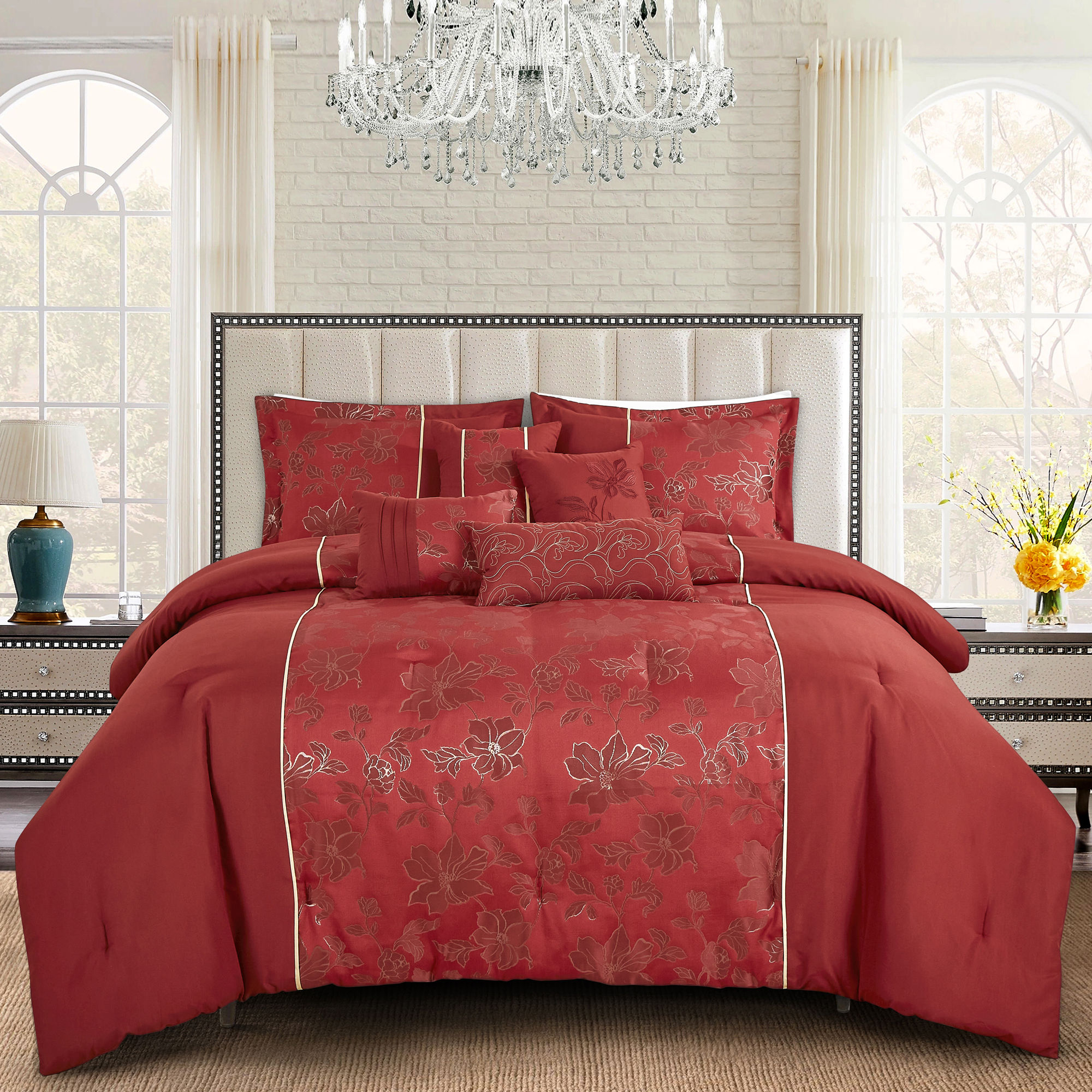 Red Floral Comforter Set