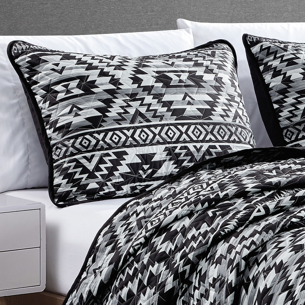 Thumbnail: Black/White Lightweight Reversible Western Pillow Shams Bedding Set