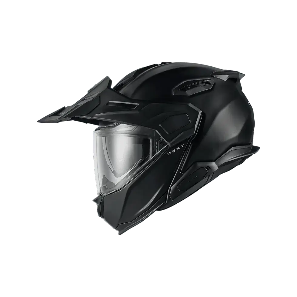 Thumbnail: Front view of Nexx X. Life Country Matte Black Helmet highlighting wide visor opening, chin vent, and adventure touring style