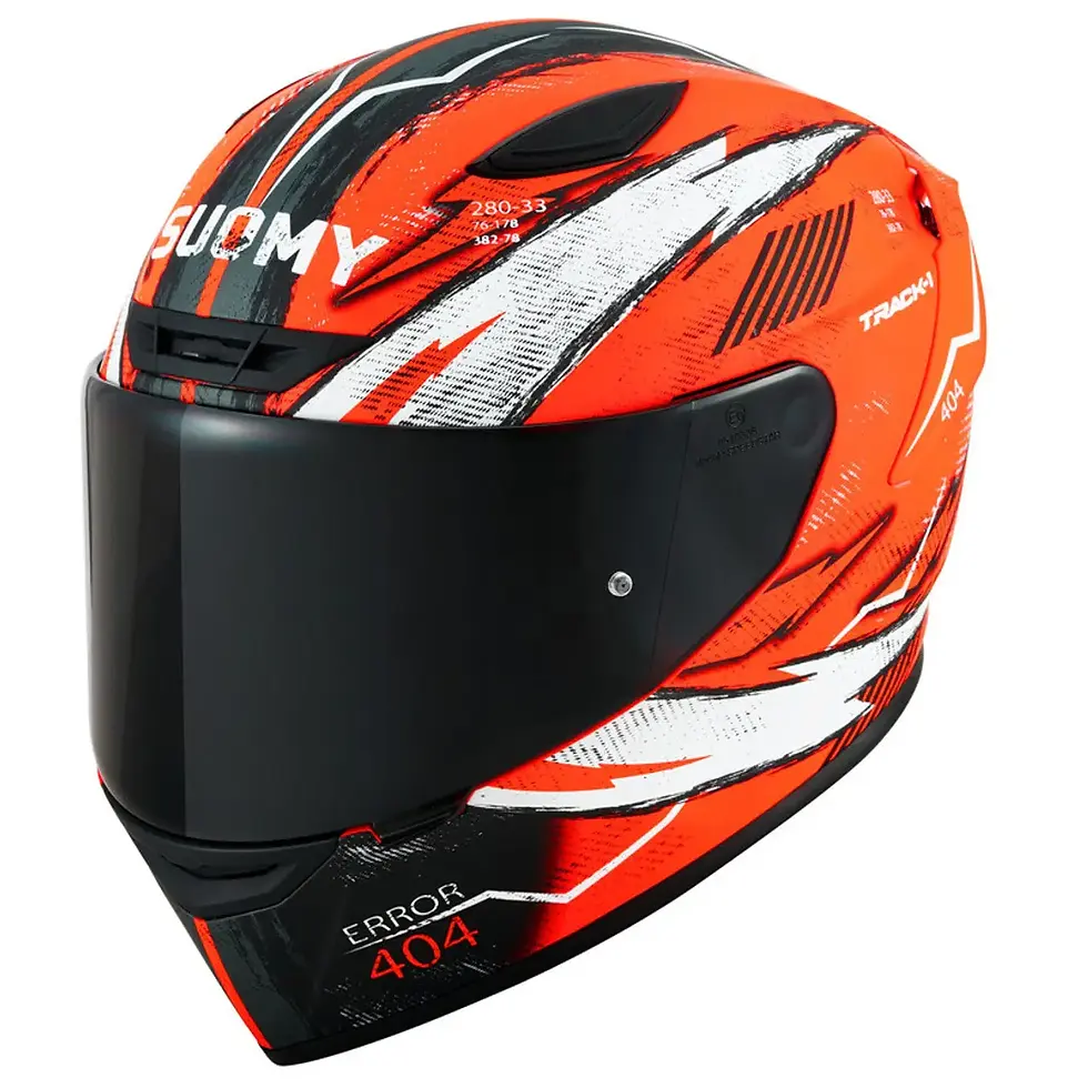 Thumbnail: Side view of Suomy Track-1 404 Matte Orange/White helmet highlighting dual-color design and sleek vent layout.