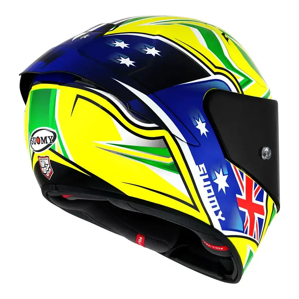Thumbnail: Angled shot of Suomy SR-GP Top Racer helmet emphasizing lightweight carbon construction and racing-inspired look.