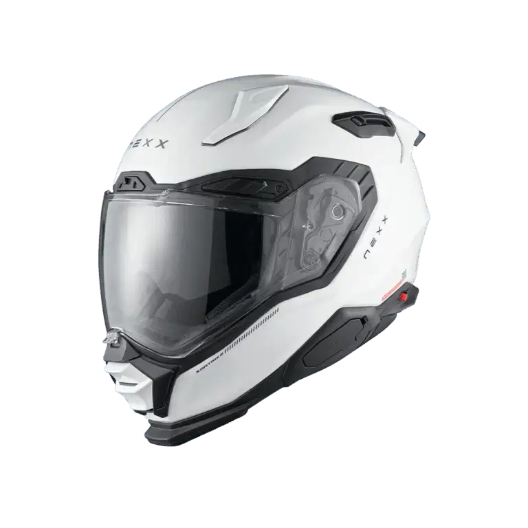 NEXX X.WST3 Plain White Full-Face Motorcycle Touring Helmet – DOT ECE Certified, featuring sleek aerodynamic design and gloss