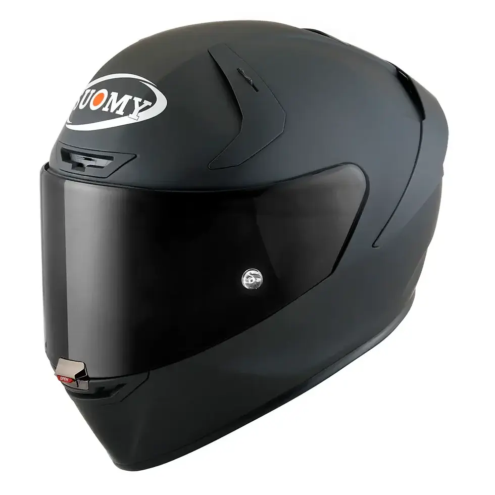 Suomy SR-GP EVO Matte Black Full-Face helmet with carbon fiber composite shell featuring sleek matte finish and aerodynamic d