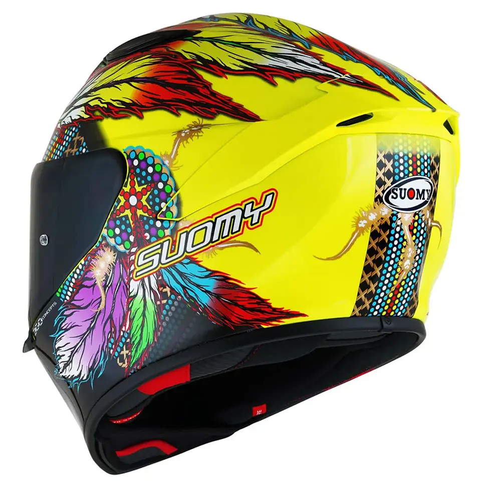Thumbnail: Front angle of Suomy Track-1 Chieftain Yellow helmet displaying wide visor, chin vent, and bold styling.