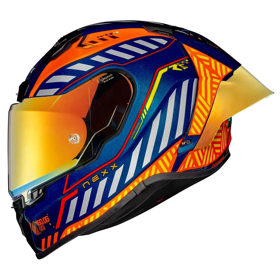 NEXX XR3R Out Break Orange Carbon Racing Helmet – FIM DOT ECE Approved, featuring lightweight carbon fiber shell and bold ora