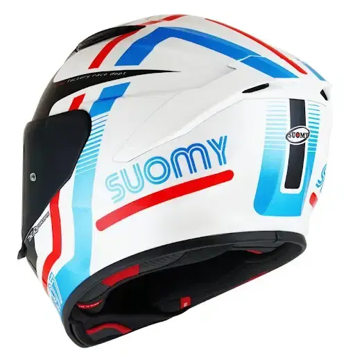 Thumbnail: Suomy Track-1 97 White/Red/Blue sport-touring motorcycle helmet featuring tricolor graphics and aerodynamic shell design.