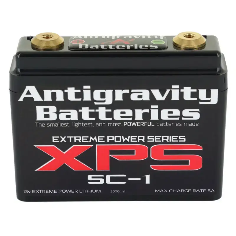 Thumbnail: Antigravity SC-1 lithium battery in compact rectangular design with black casing and red terminals, ideal for ultra-light mot