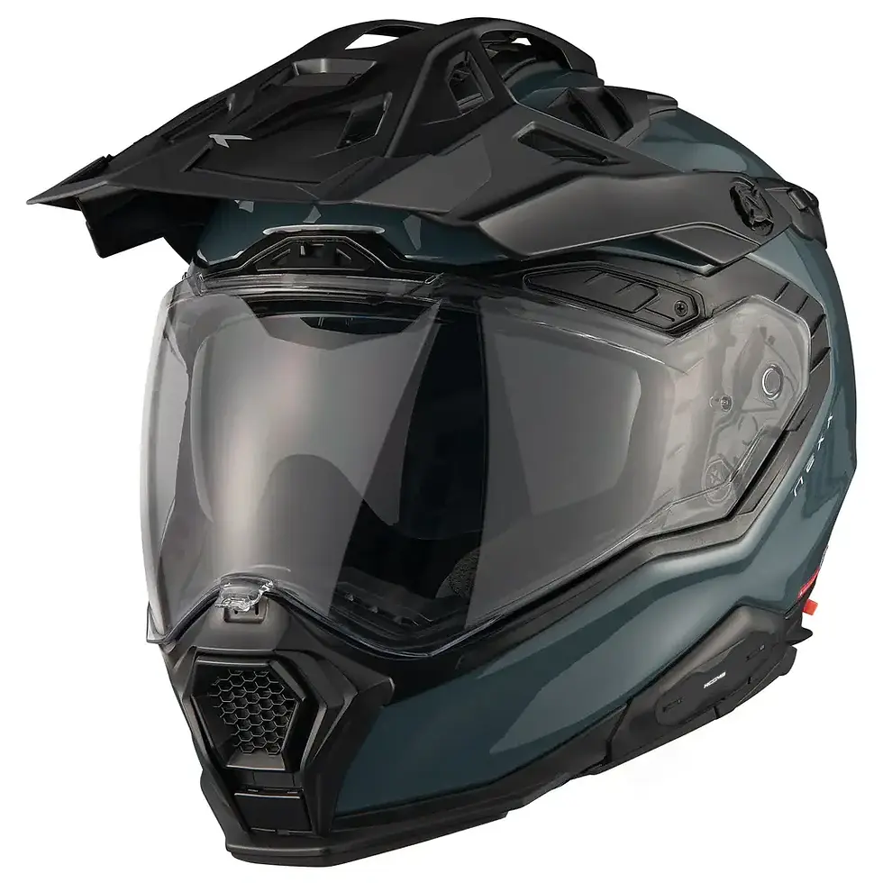 Thumbnail: Side view of NEXX X.WED3 Wild Pro Wild Blue Helmet highlighting extended peak visor, airflow channels, and durable composite