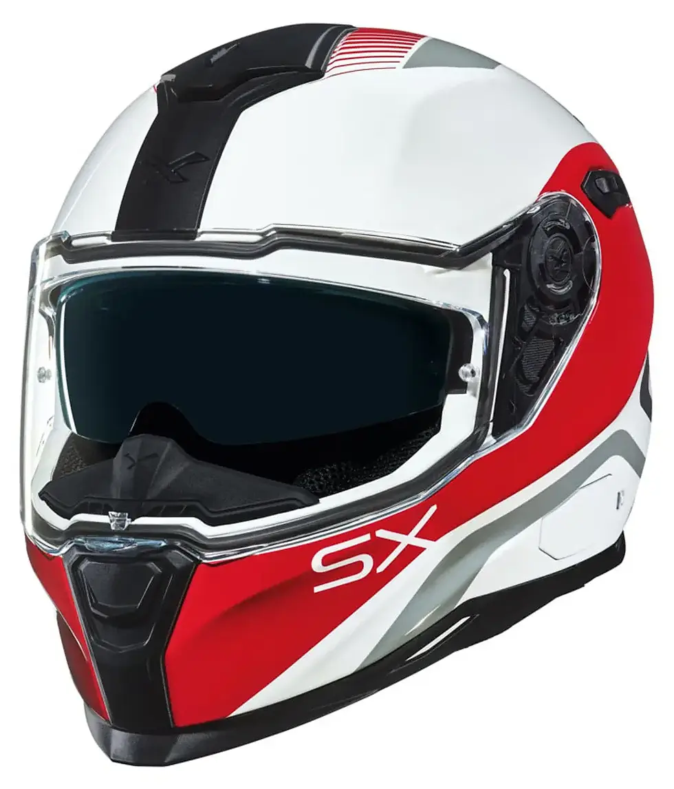 Thumbnail: Side view of Nexx SX.100 Popup White Red Helmet showcasing smooth contours, sporty red accents, and premium glossy finish.