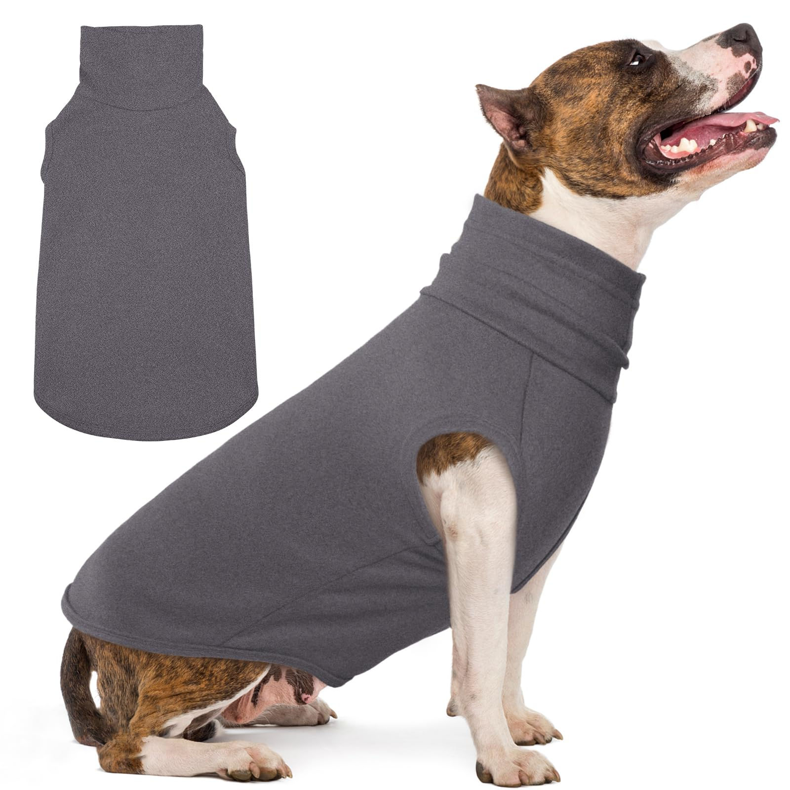 IECOii XL Dog SweaterStretch Fleece Vest Dog Sweater -GreyX-LargeTurtleneck Dog