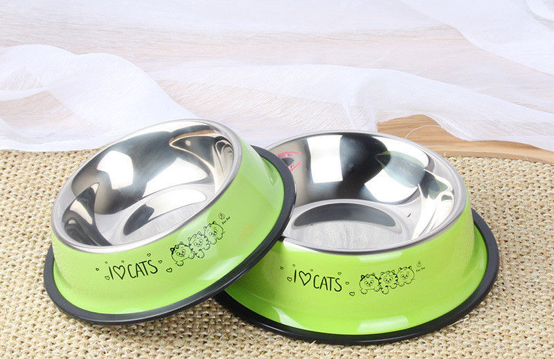Non-Slip Stainless Steel Pet Dog Bowl with Cartoon Print