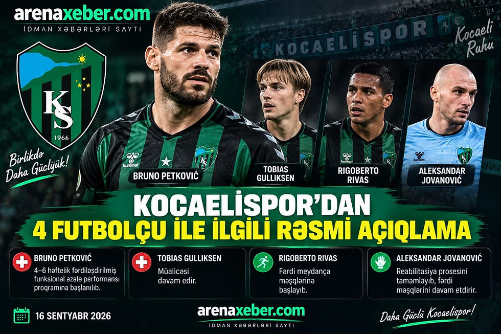 Kocaelispor Bruno Petković və digər üç futbolçunun sağlamlıq vəziyyətini açıqladı