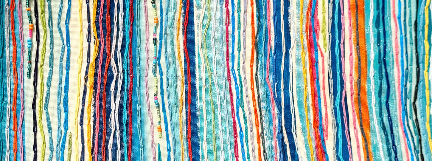 Embroidery and acrylic artwork on canvas by Amy Huser, abstract artist and founder of Amy Huser Art.
