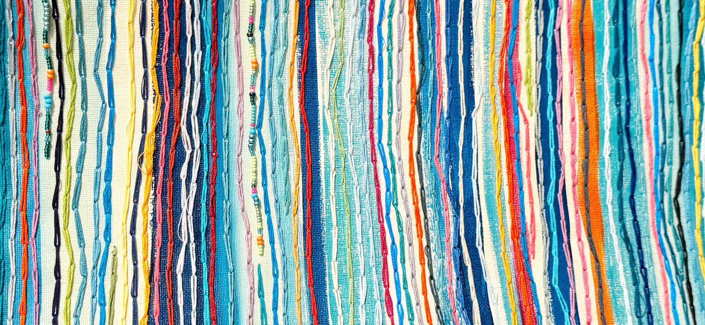 Embroidery and acrylic artwork on canvas by Amy Huser, abstract artist and founder of Amy Huser Art.