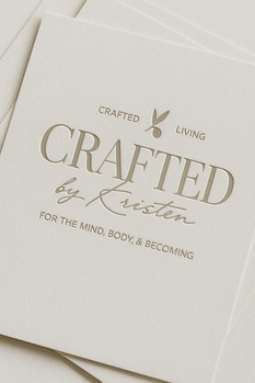 Crafted By Kristen branding, designed by Set Theory Marketing in Wichita, KS, embossed on a card.