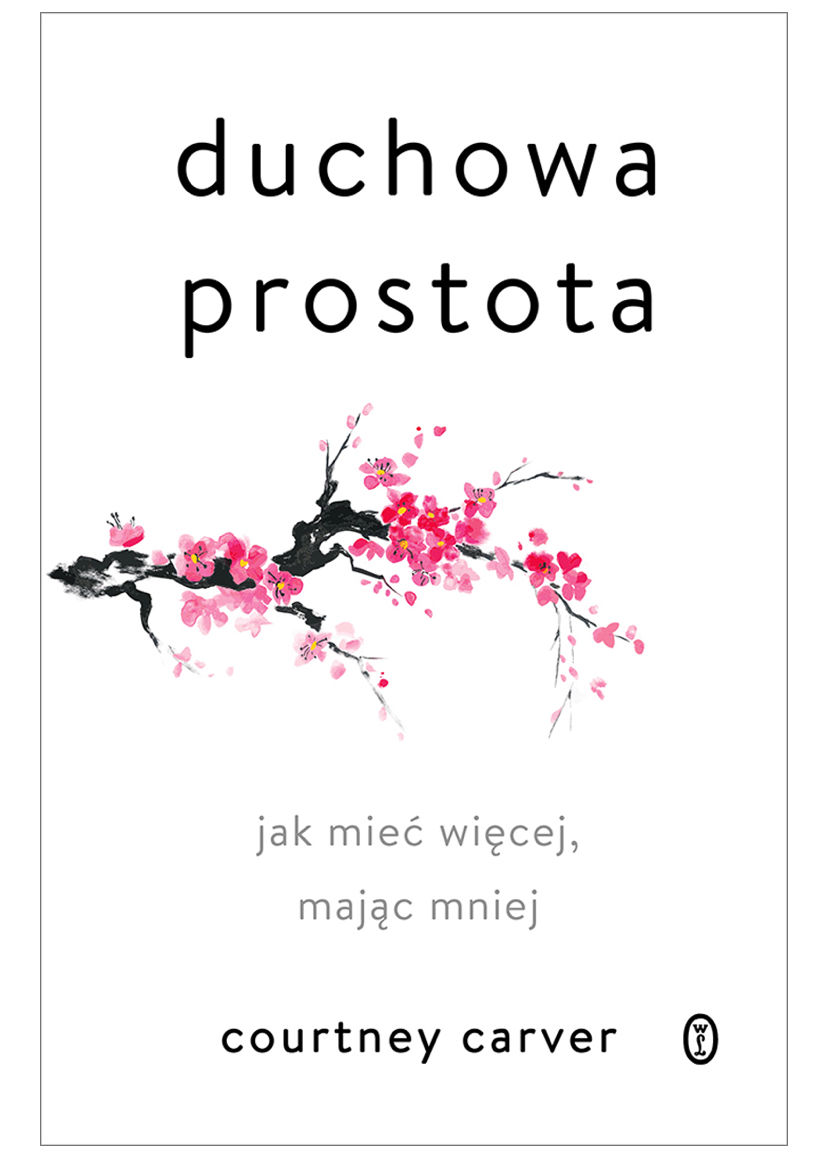 Okładka książki na której jest czarny napis oraz gałązka wiśń japońskiej
