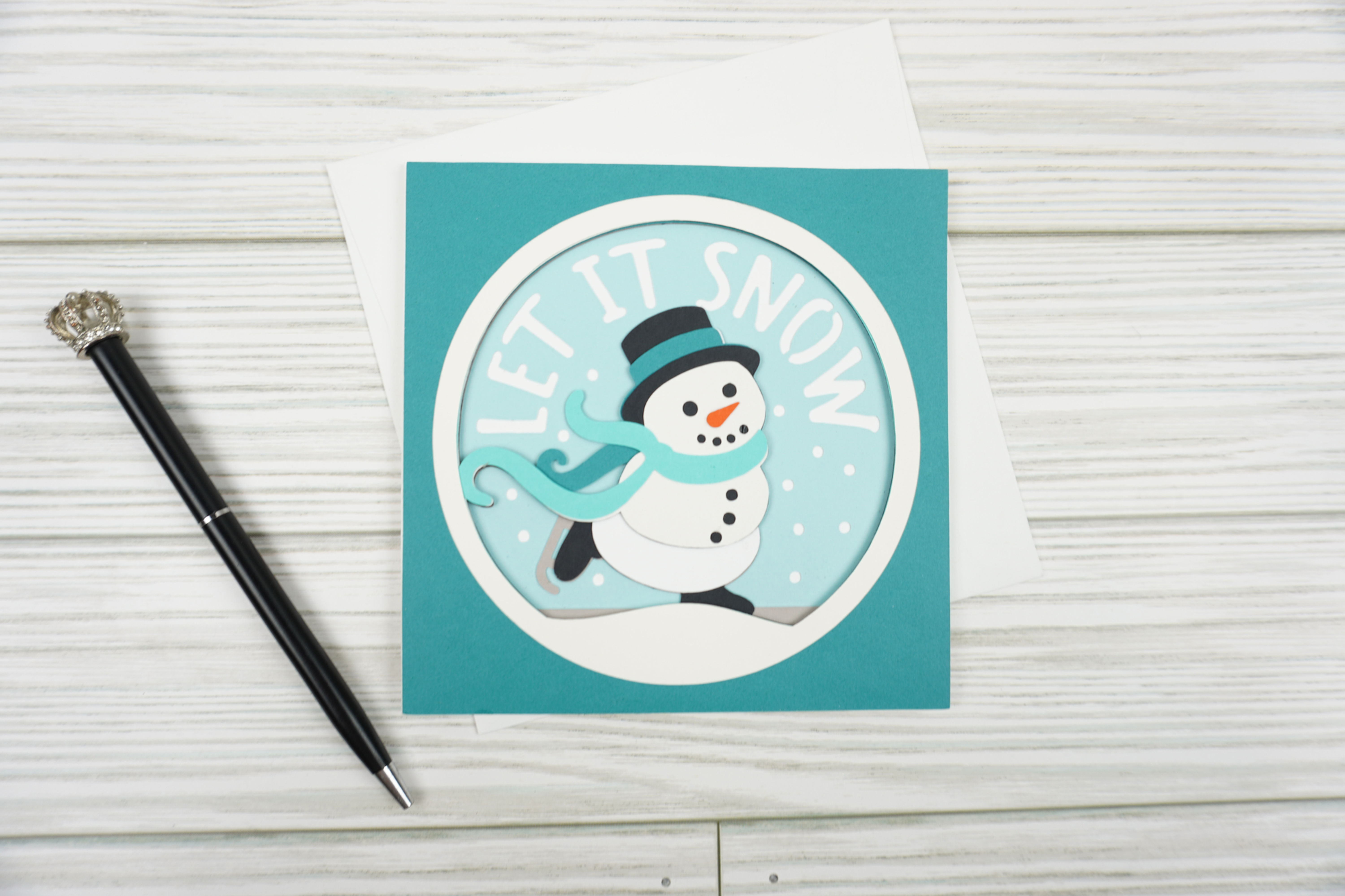 Let it Snow Snowman C, Layered, Handcrafted Card, 5 x 5