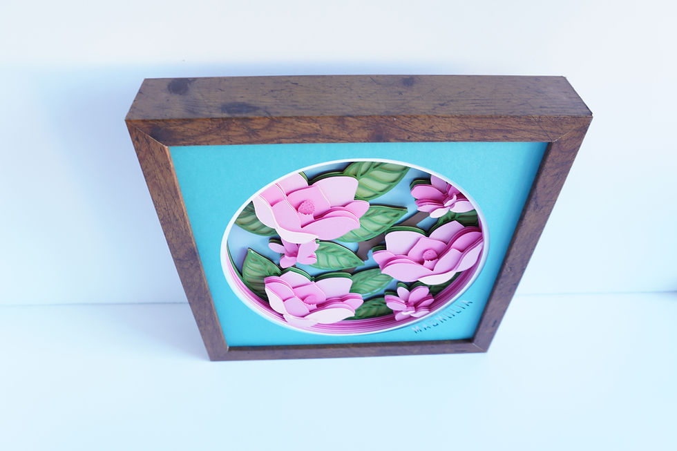 Thumbnail: Brown framed 3d shadow box of magnolia blossoms