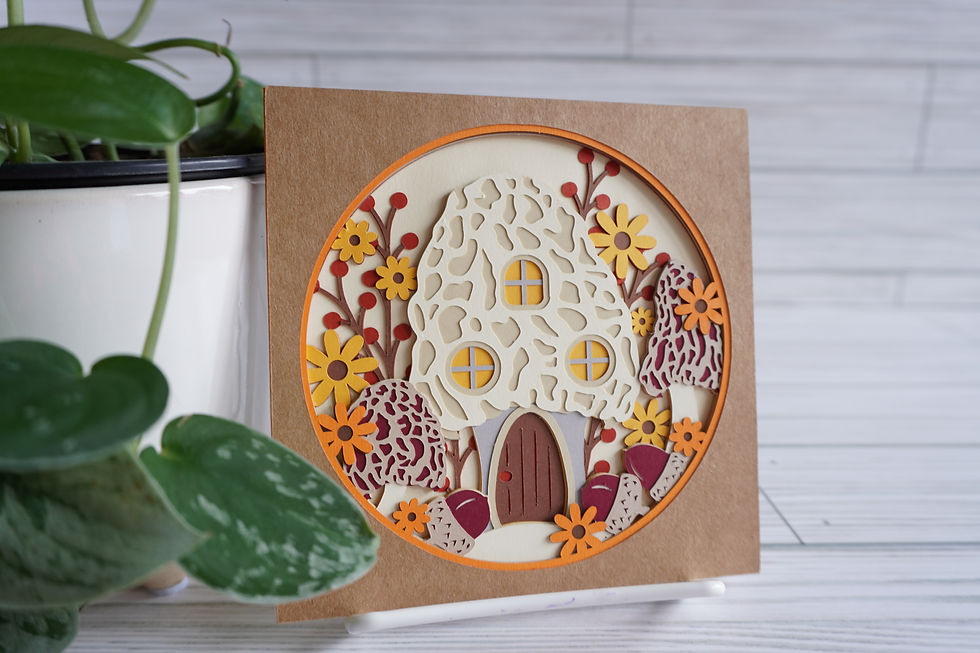 Thumbnail: Fall Mushroom House, Layered, Handcrafted Card, 5 x 5