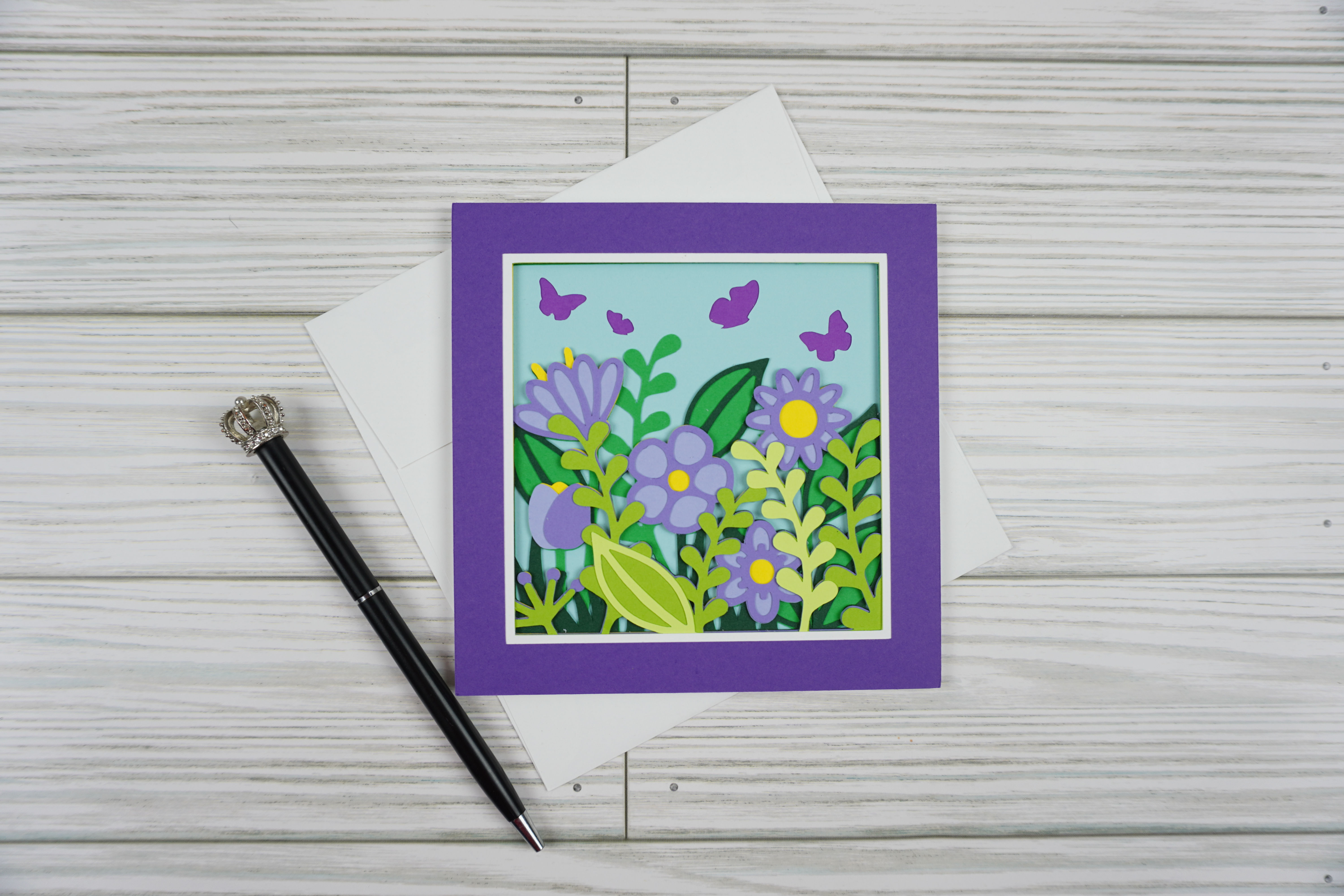 Flower Garden, Layered, Handcrafted Card, 5 x 5