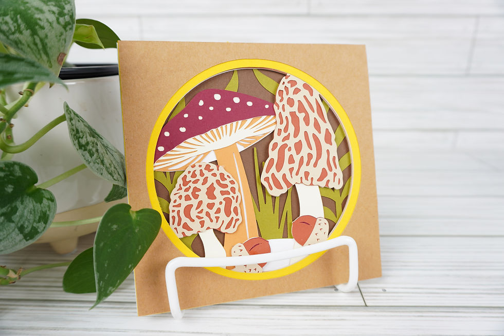 Thumbnail: Fall Mushrooms Mini, Layered, Handcrafted Card, 5 x 5