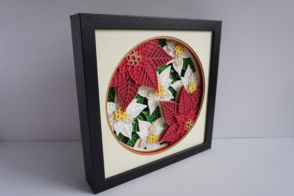 Thumbnail: Black framed 3d shadow box of poinsettias