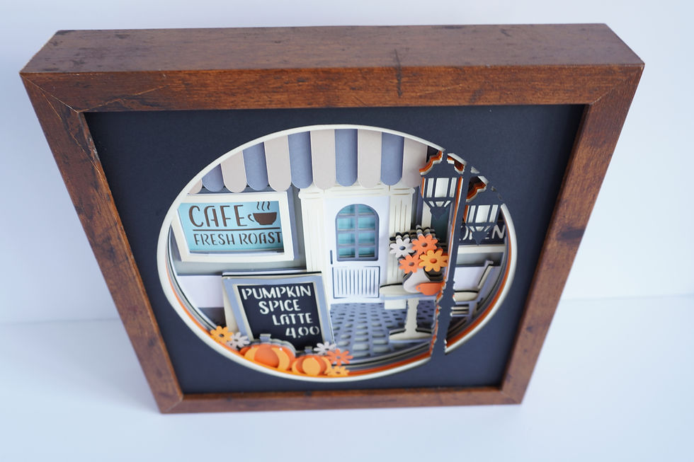 Thumbnail: Brown framed 3d shadow box of a cafe