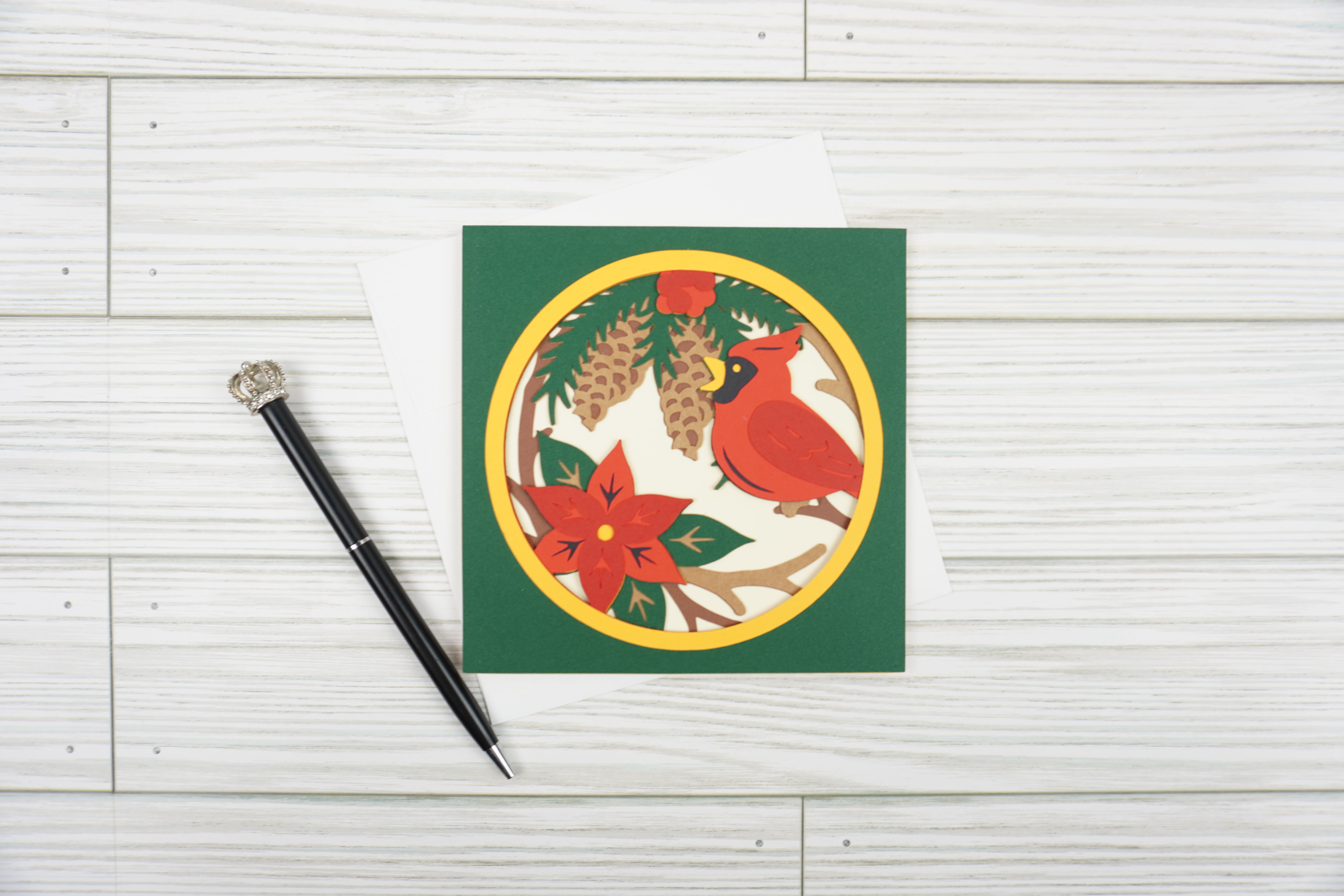 Christmas Cardinal, Layered, Handcrafted Card, 5 x 5