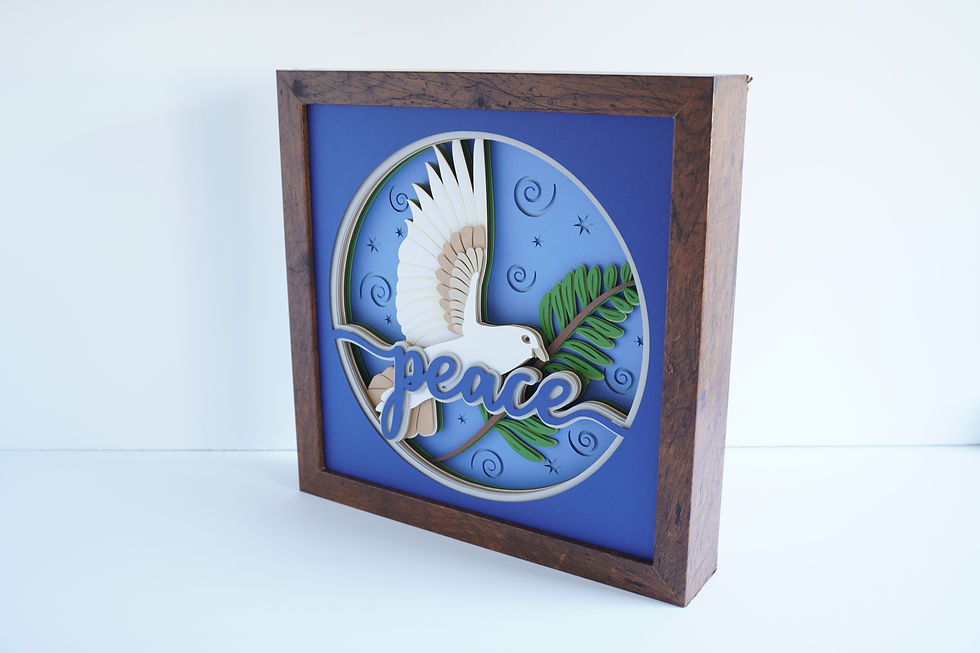 Thumbnail: Brown framed 3d shadow box of the dove of peace