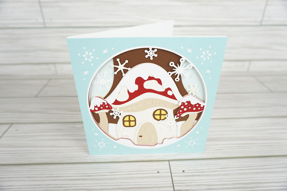 Thumbnail: Winter Mushroom House, Layered, Handcrafted Card, 5 x 5