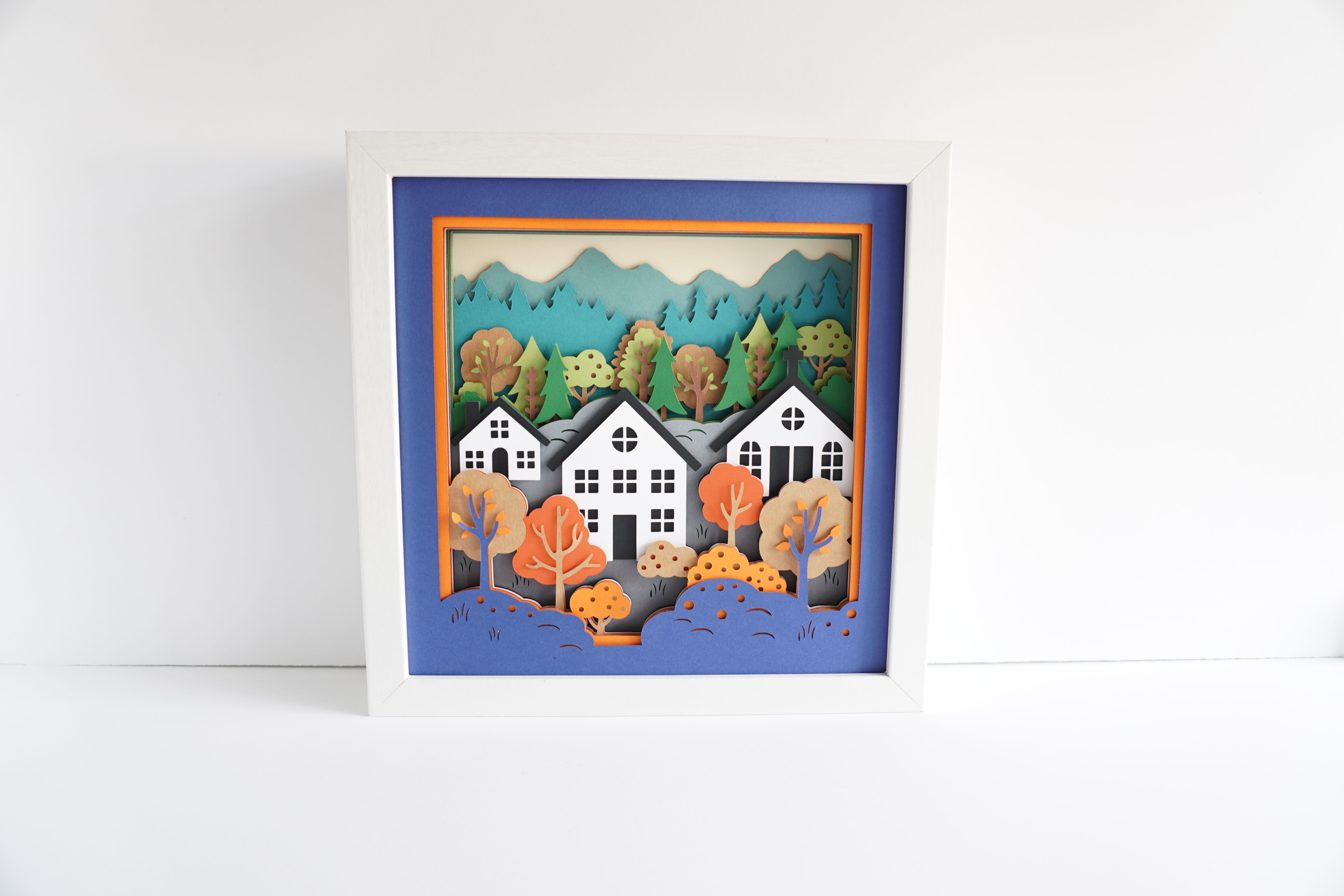 Fall Village, 3D Shadow Box