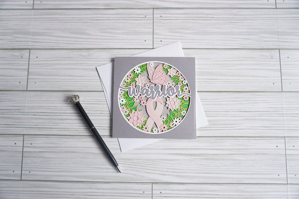 Thumbnail: Warrior Breast Cancer, Layered, Handcrafted Card, 5 x 5