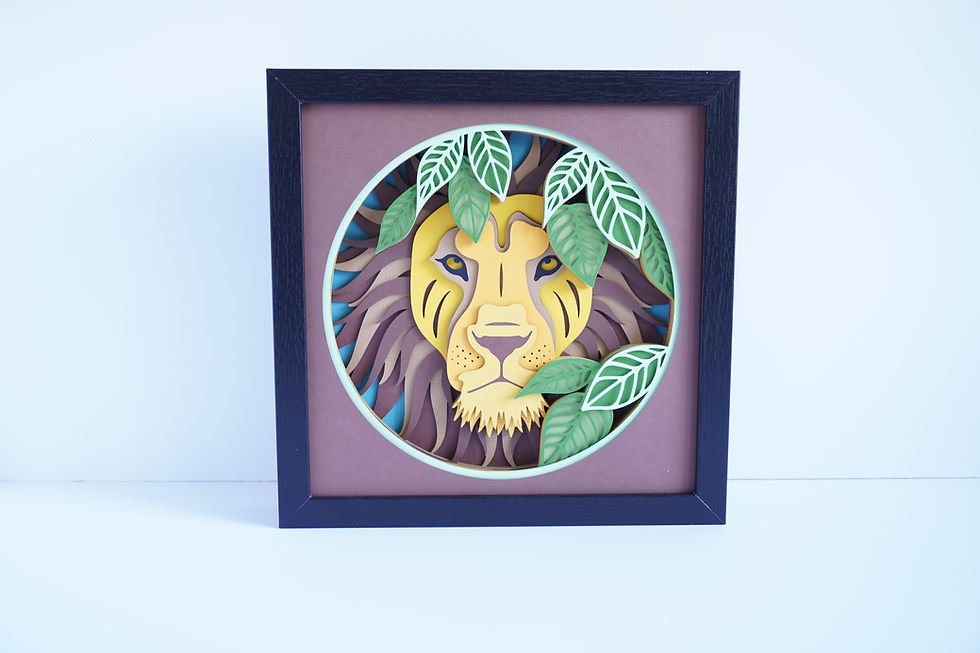 Black framed 3D shadow box of a lion