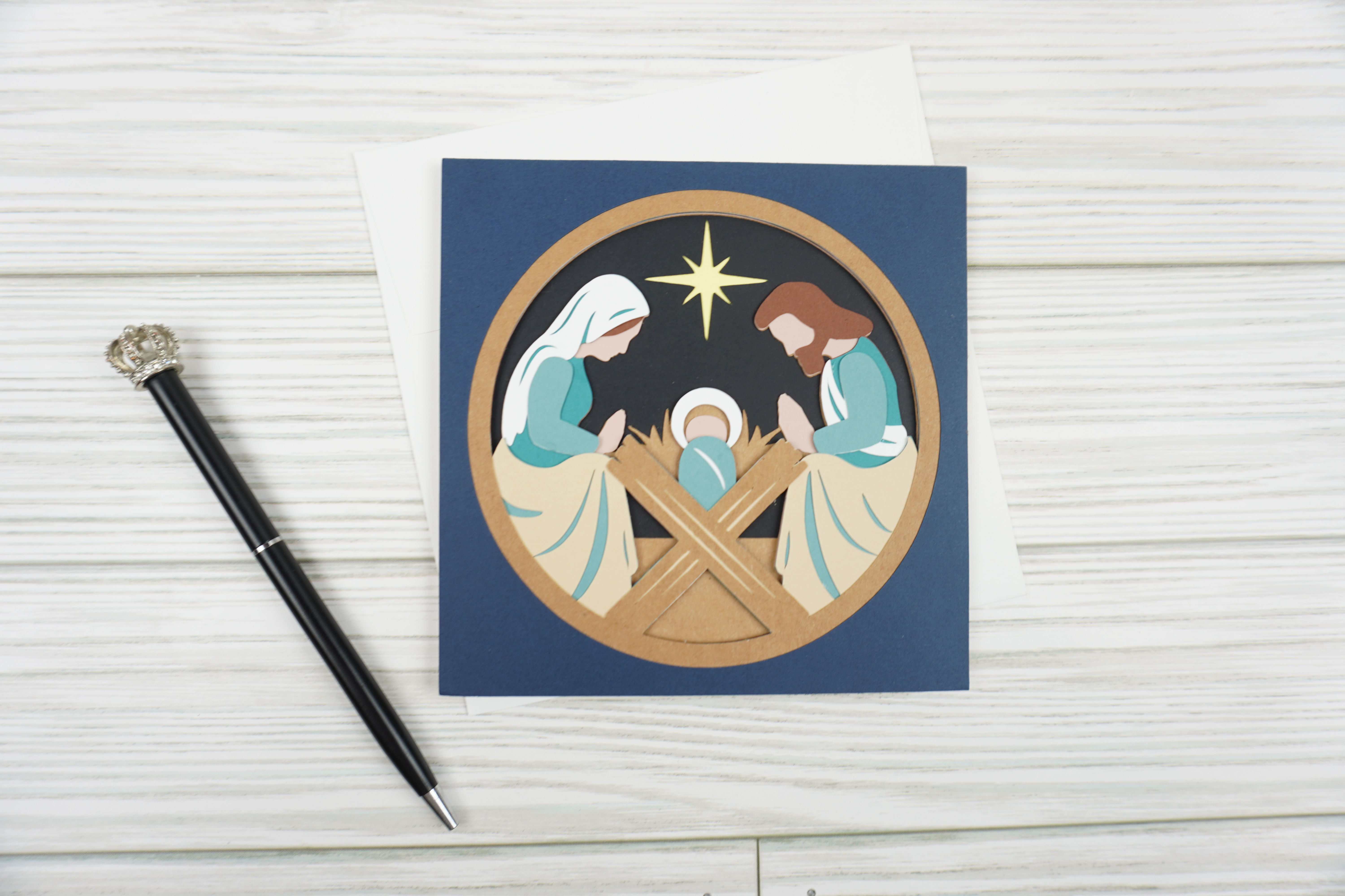 Nativity, Layered, Handcrafted Card, 5 x 5