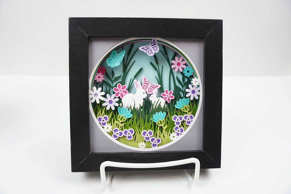 Thumbnail: Spring Bunnies,  5 x 5,  3D Shadow Box