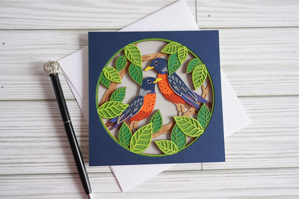 Thumbnail: American Robins, Layered, Handcrafted Card, 5 x 5