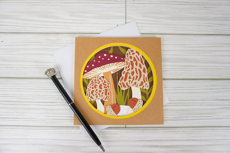 Thumbnail: Fall Mushrooms Mini, Layered, Handcrafted Card, 5 x 5