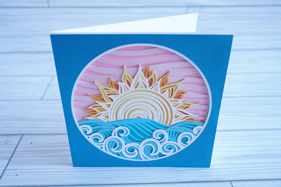 Thumbnail: Ocean Sunset Layered, Handcrafted Card, 5 x 5