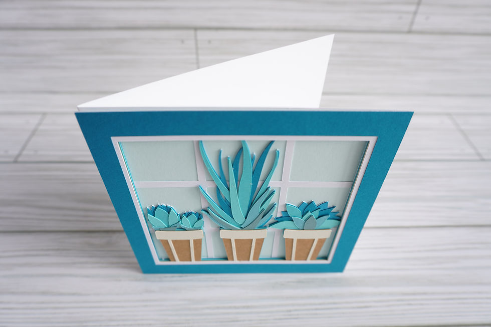Thumbnail: Potted Succulents, Layered, Handcrafted Card, 5 x 5
