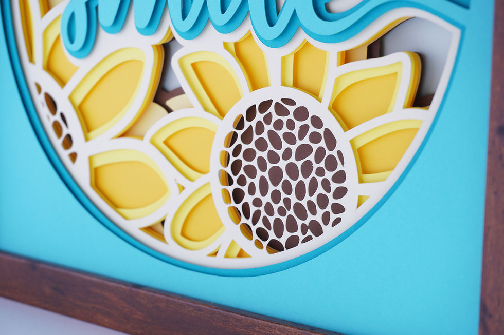 Thumbnail: Brown framed 3D Smile with yellow sunflowers cardstock shadow box