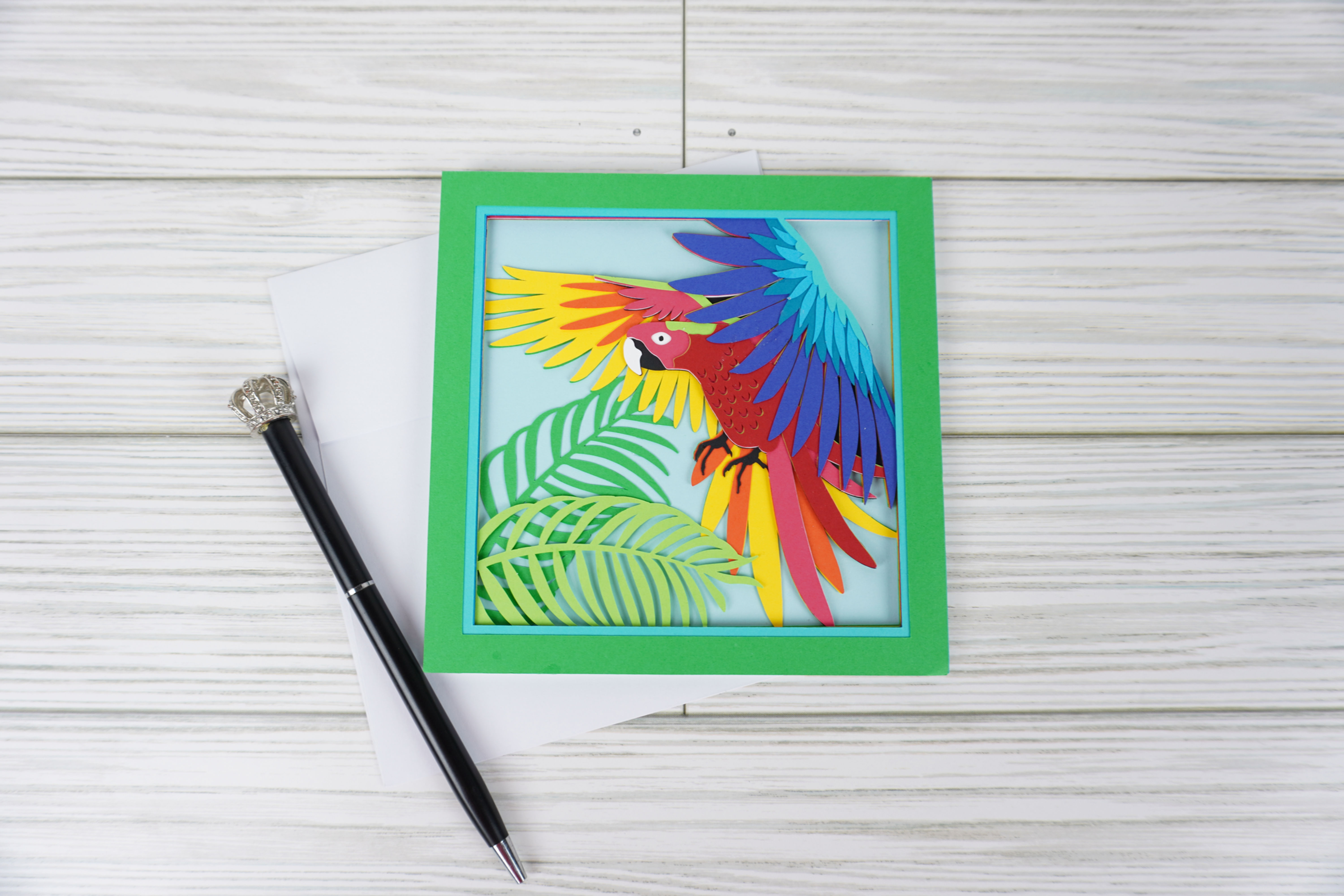 Parrot, Layered, Handcrafted Card, 5 x 5