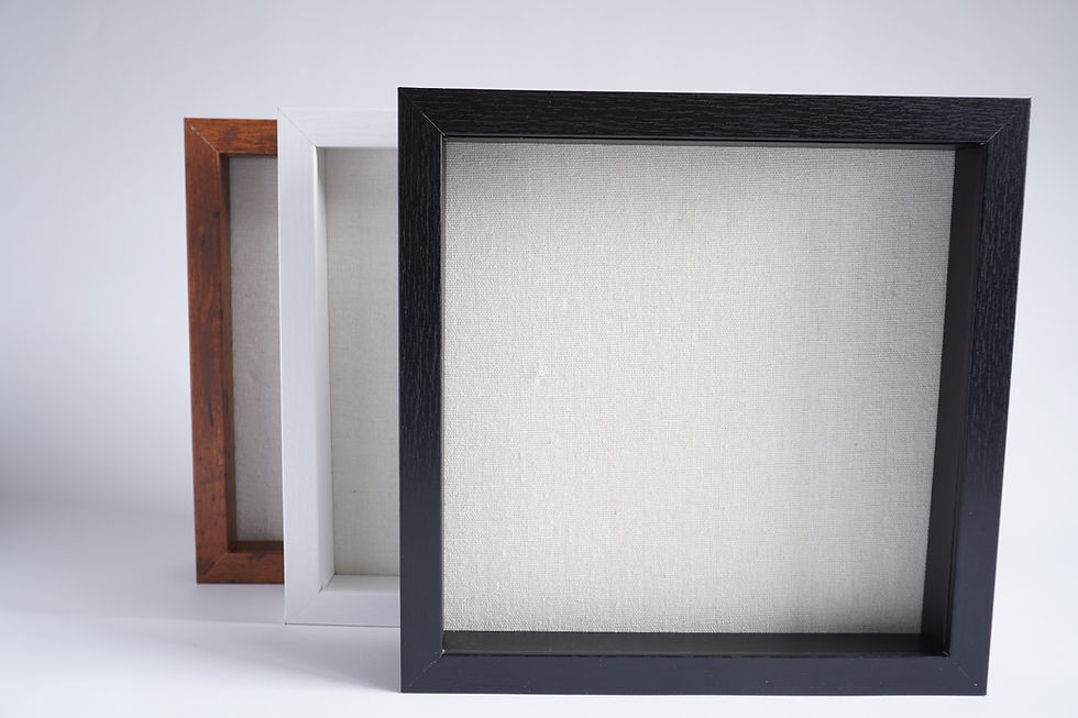 Thumbnail: Brown, White and Black 9 x 9 shadow box frames