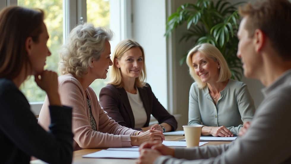 Close-up view of a diverse group of individuals discussing menopause support