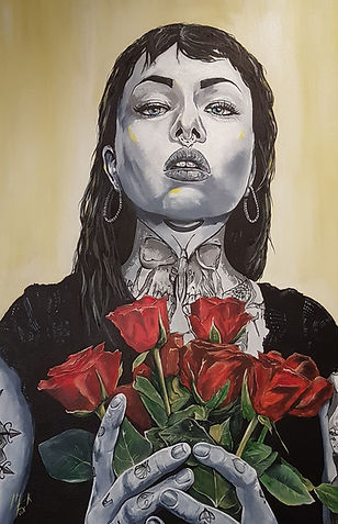 Art,artist,portrait,painting,original,print,acrylic,oils,sexy,tattoo,ink,inkedgirl,tattooed,beauty,seductive,girl,woman,lady,stripper,suggestive,rose,sorry